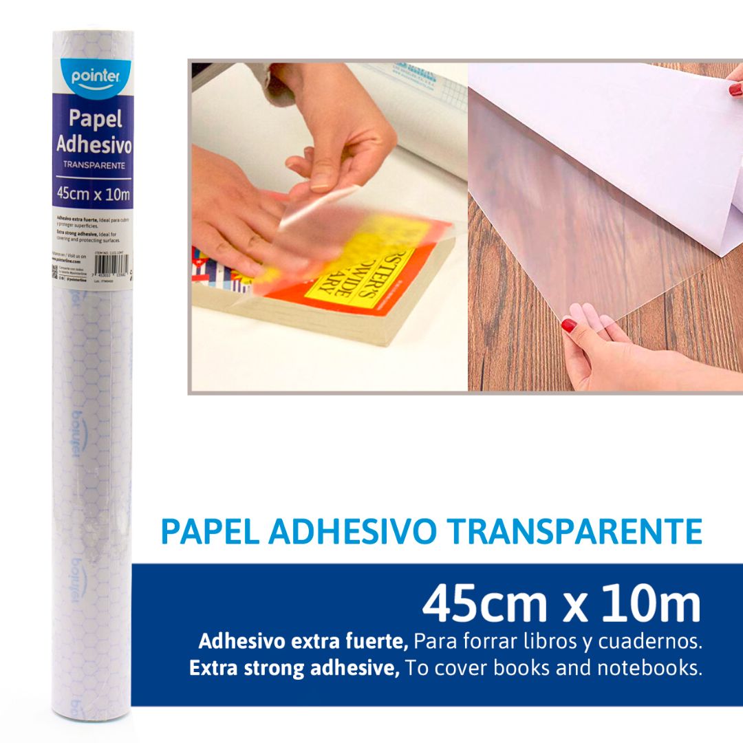 PLASTICO ADHESIVO POINTER TRANSPARENTE 45CM X 10M (F. 12 UNI)