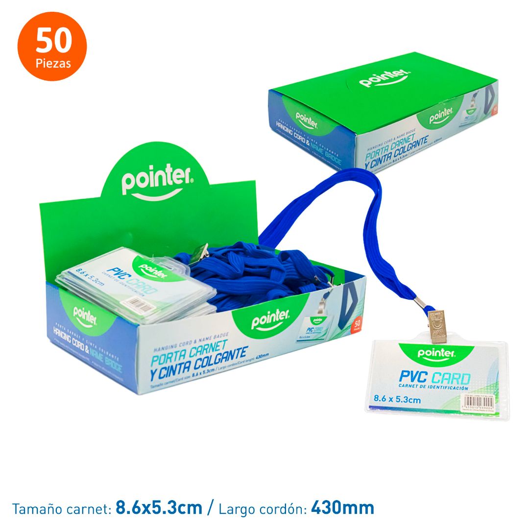 PORTA GAFETE POINTER C/CINTA AZUL CX50 8.6X5.3CM (F. 30 BOX)