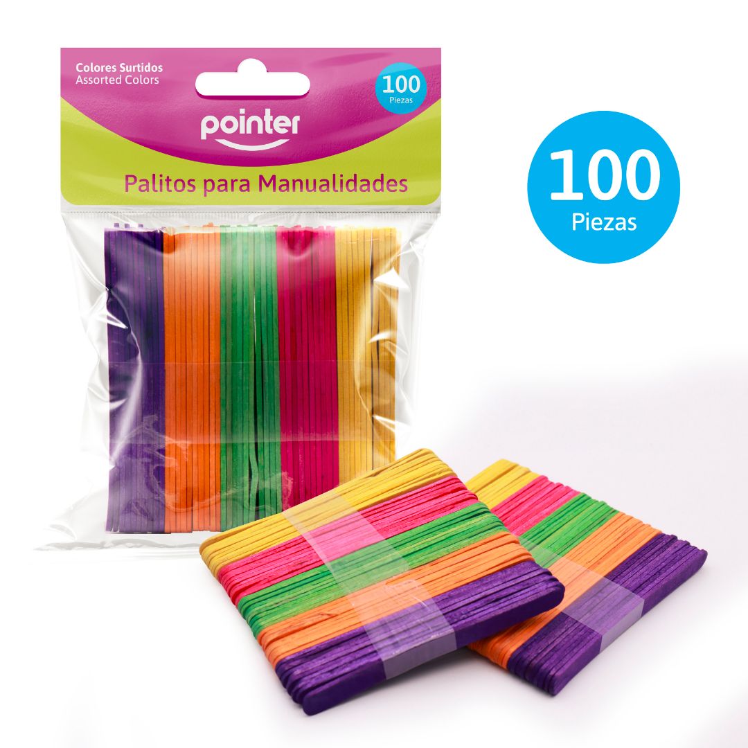 PALETAS DE MADERA POINTER DELGADAS COLORES BX100 (F. 72 SETS)
