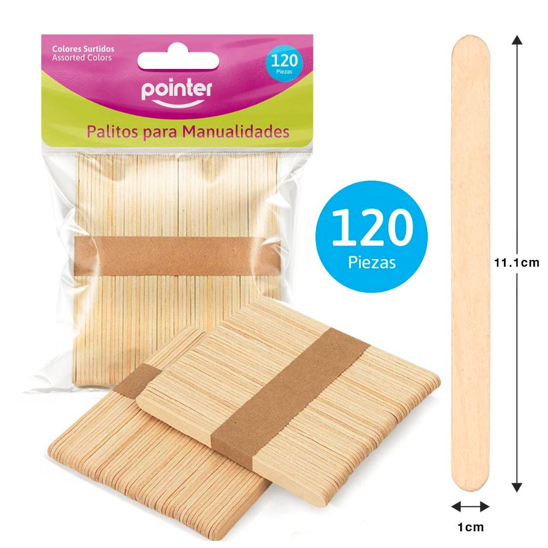 PALETAS DE MADERA POINTER DELGADA NATURAL BX120 1X11.1CM (F. 60 UNI)