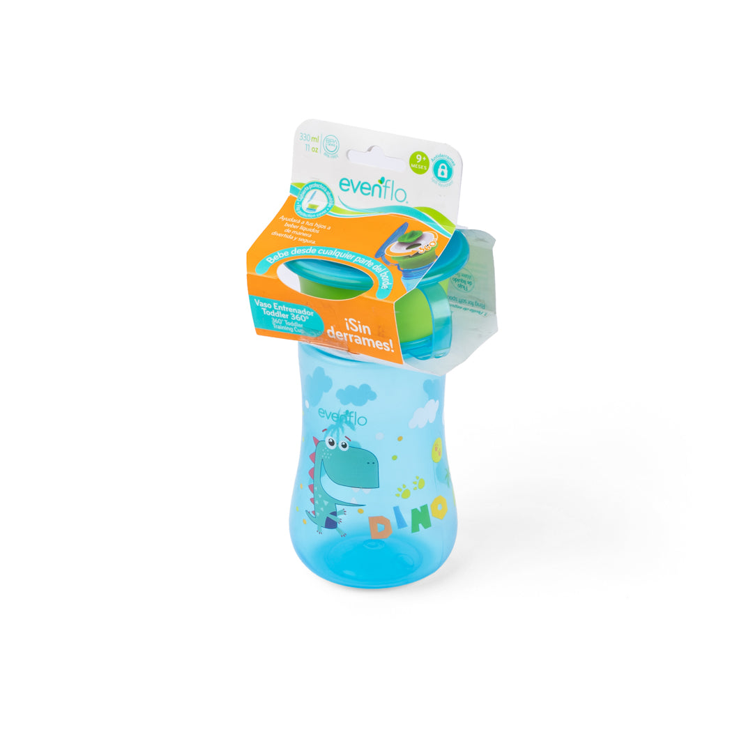 VASO ENTRENADOR EVENFLO TODDLER 360º DINO 11 ONZ (F. 12 PZA)