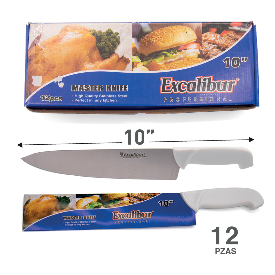 CUCHILLO PROFESIONAL EXCALIBUR CACHA BLANCA CARBON 10" (F. 72 UNI)