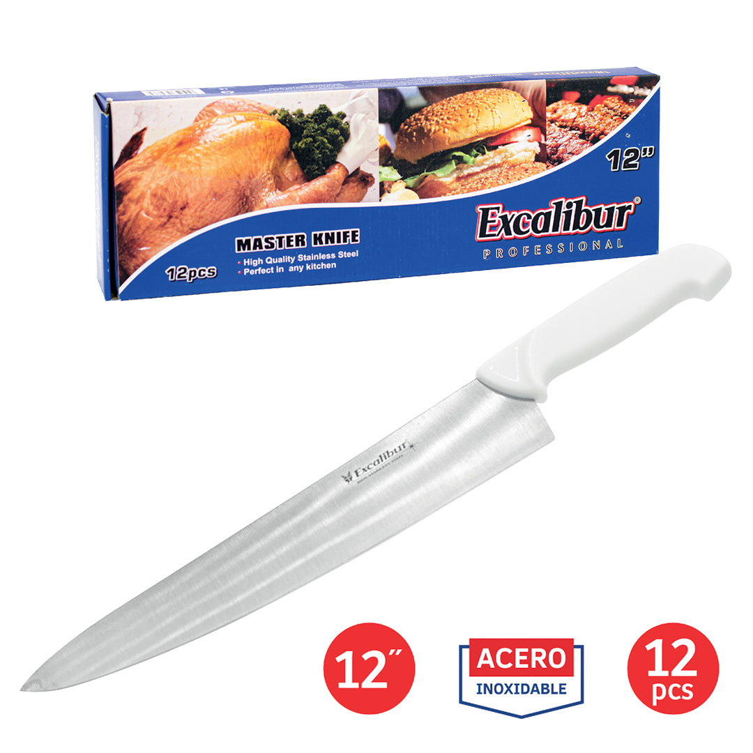 CUCHILLO PROFESIONAL EXCALIBUR CACHA BLANCA CARBON 12" (F. 72 UNI)