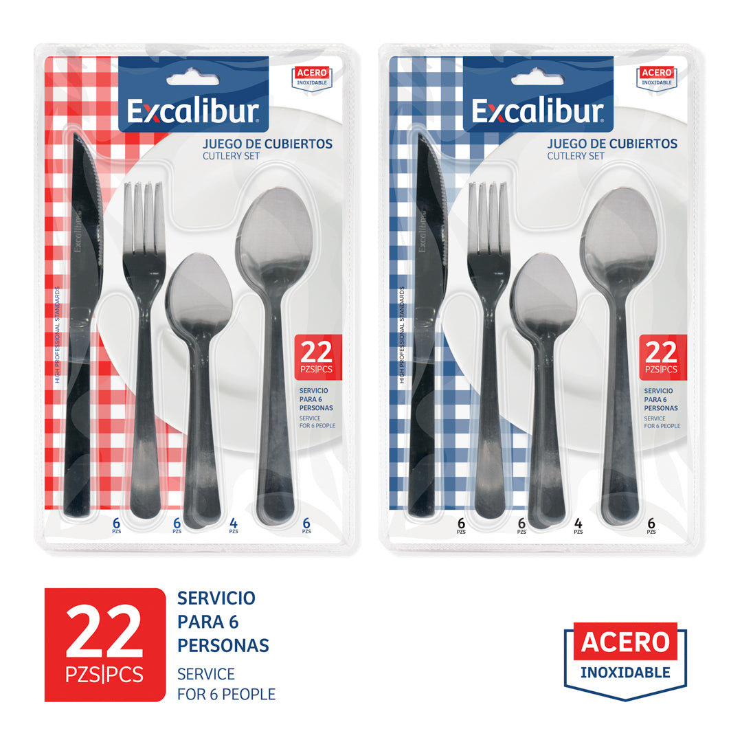 SET DE CUBIERTOS EXCALIBUR EN BLISTER 22 PIEZAS (F. 24 SETS)