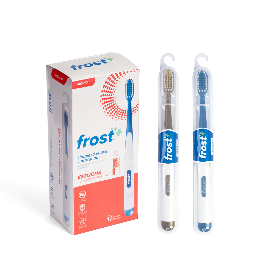 CEPILLO DENTAL FROST C/ESTUCHE PLASTICO 3 COL. CX12 MEDIO