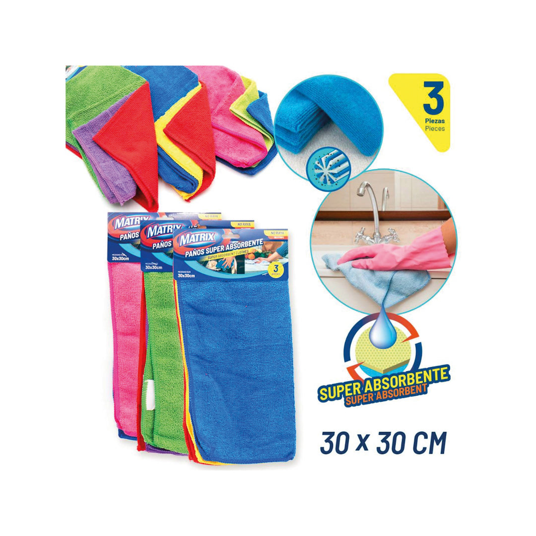 PA?O LIMPIADOR MATRIX SUPER ABSORBENTE PX3 30X30CM (F. 120 SETS)