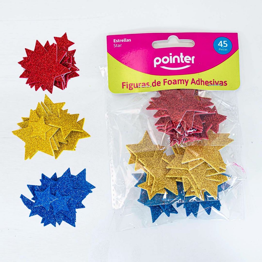 ESTRELLAS DE FOAMY POINTER ADHESIVAS C/DIAMANTINA BX45 (F. 240 SETS)