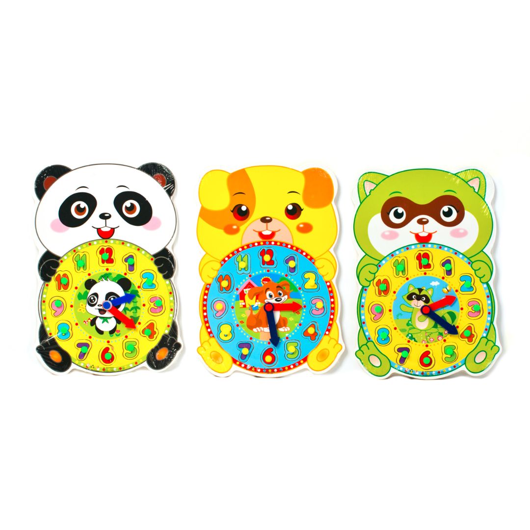ROMPECABEZA POINTER C/RELOJ 3 DISEÑOS PANDA/PERRO/MAPACHE (F. 48 UNI)
