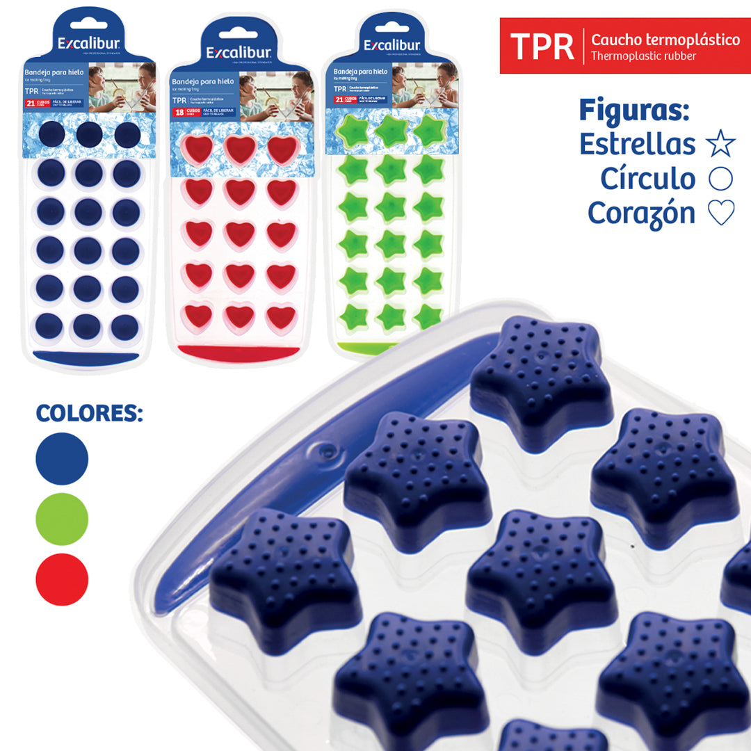 BANDEJA P/HIELO EXCALIBUR ESTRELLAS/CIRCULOS/CORAZONES (F. 96 PZAS)