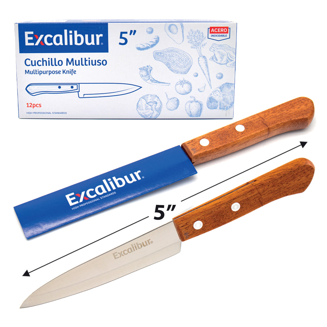 CUCHILLO MULTIUSO EXCALIBUR CACHA DE MADERA 5" (F. 144 PZA)