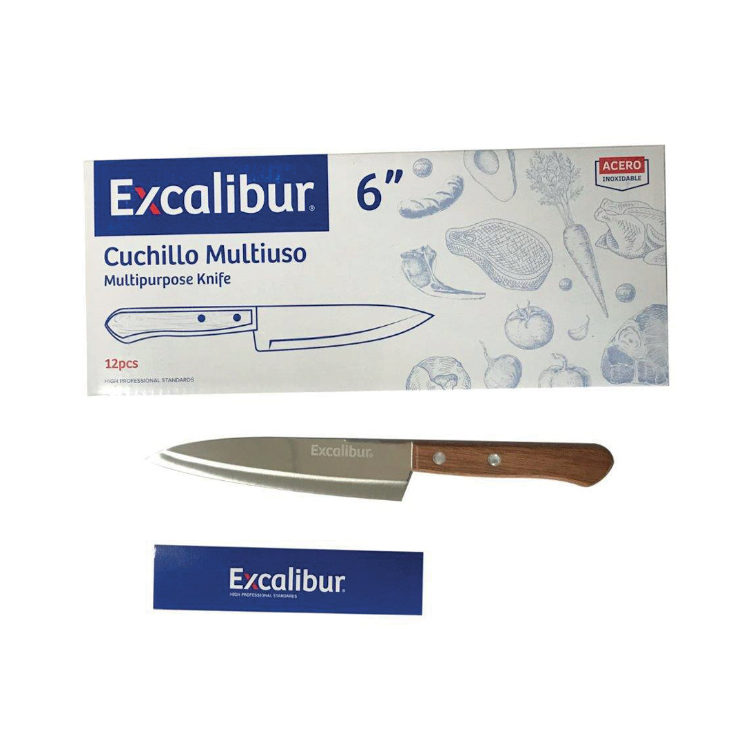 CUCHILLO MULTIUSO EXCALIBUR CACHA DE MADERA 6" (F. 144 PZAS)