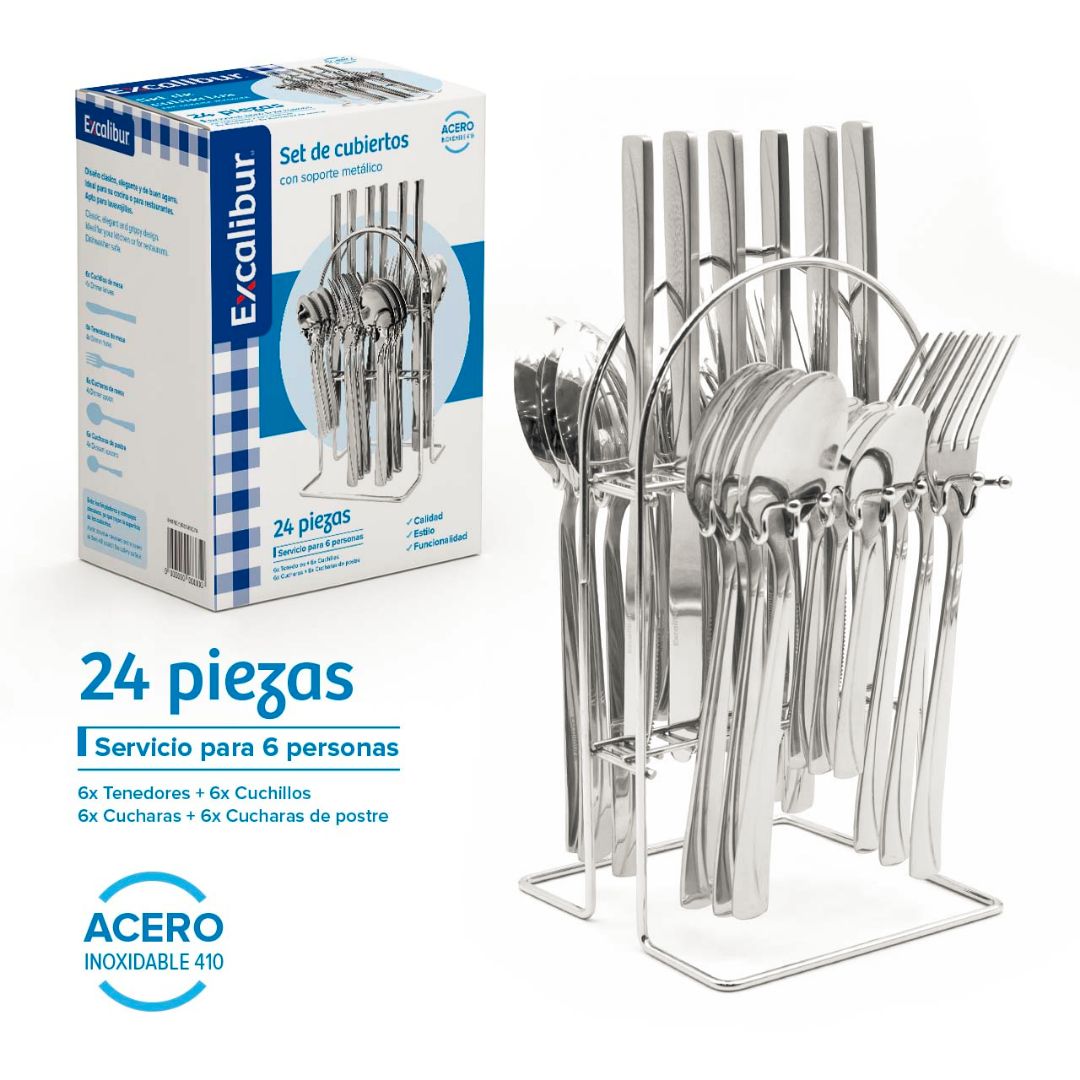 SET DE CUBIERTOS EXCALIBUR C/SOPORTE METALICO 24 PIEZAS (F. 8 SETS)
