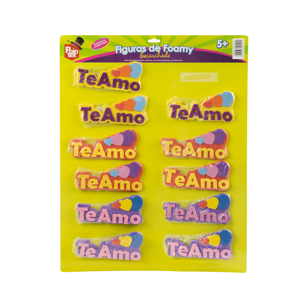 LETRERO DE FOAMY POINTER TE AMO 3 DISEÑOS CARTONX12 (F. 72 UNI)