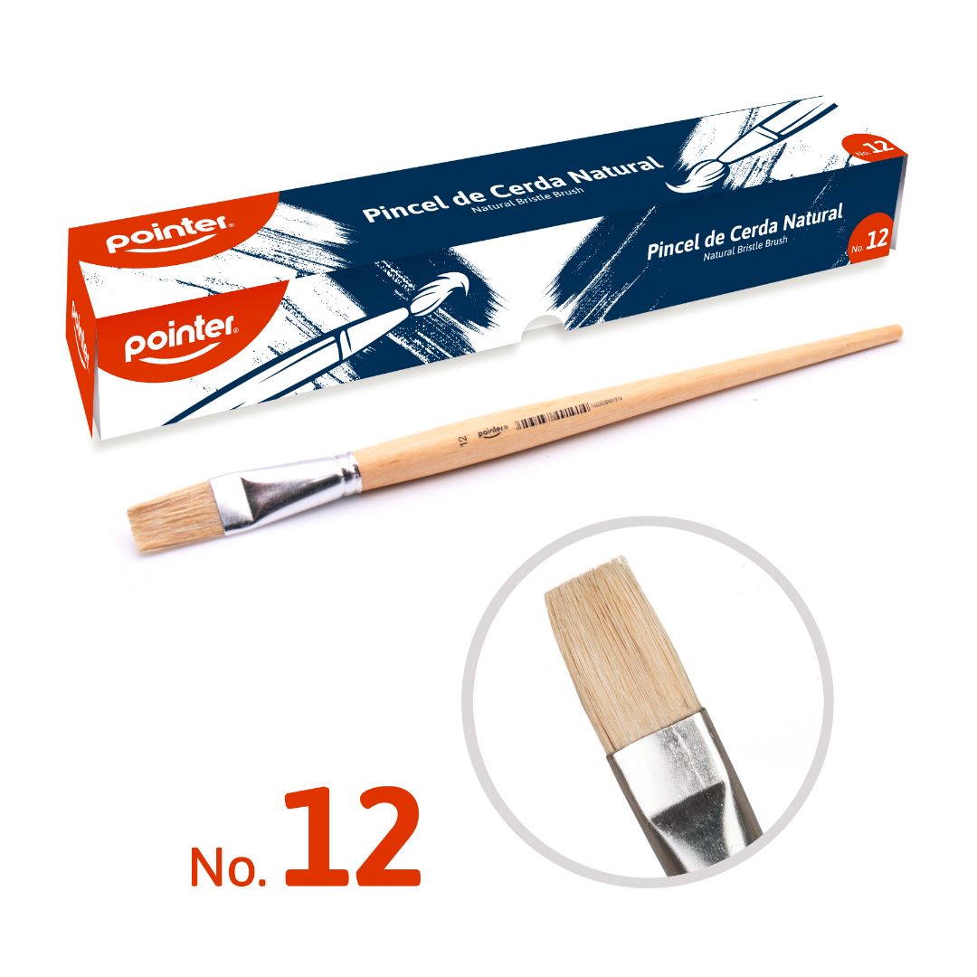 PINCEL DE MADERA POINTER CERDA NATURAL PLANO #12 CX12 (F. 50 DOC)