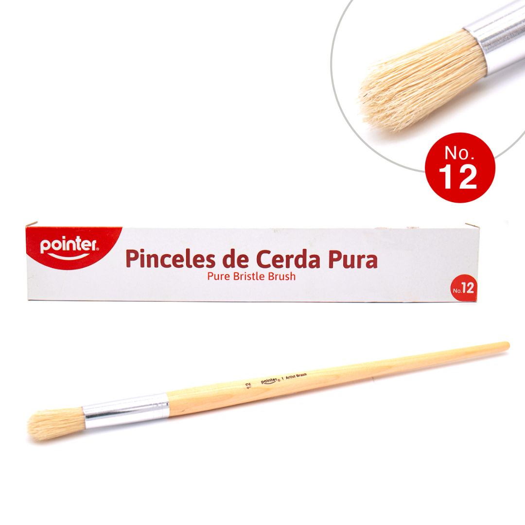 PINCEL DE MADERA POINTER CERDA NATURAL REDONDO #12 CX12 (F. 50 DOC)