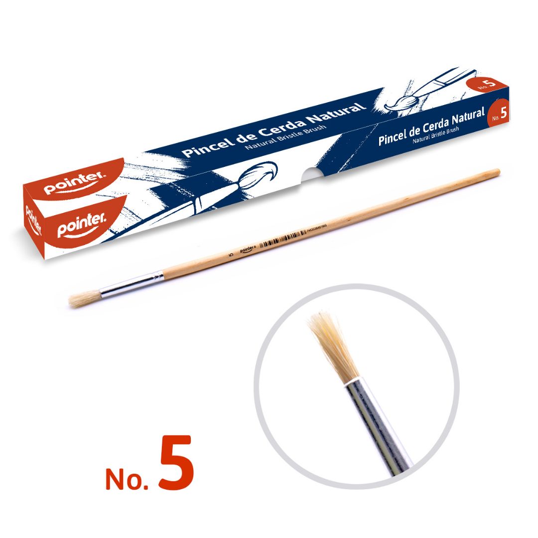 PINCEL DE MADERA POINTER CERDA NATURAL REDONDO #5 CX12 (F. 100 DOC)