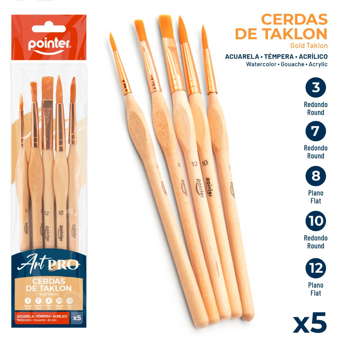 SET DE PINCELES POINTER ART PRO BX5 TAKLON REDONO Y PLANO (F. 144 SETS)