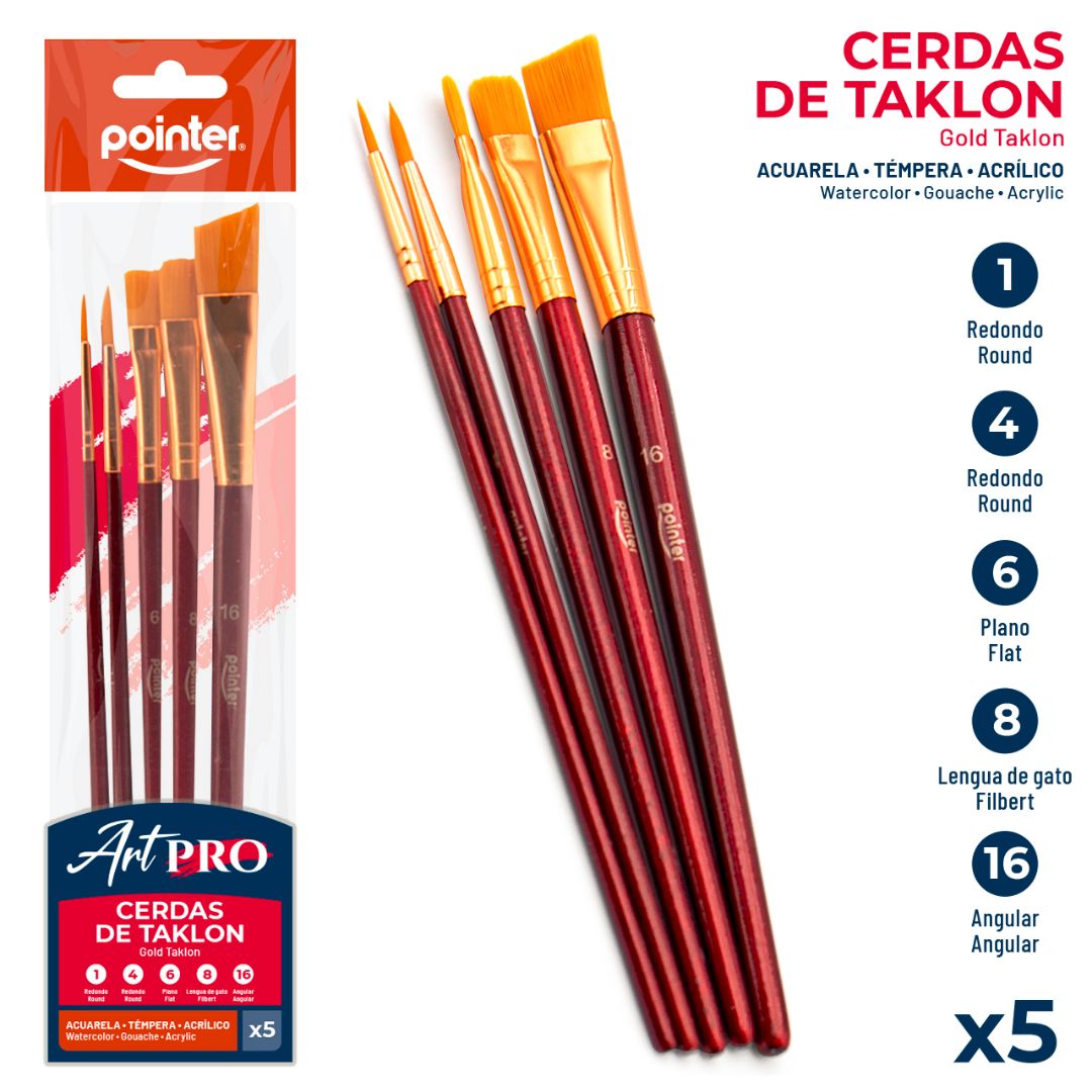 SET DE PINCELES POINTER ART PRO BX5 GOLD TAKLON (F. 144 SETS)