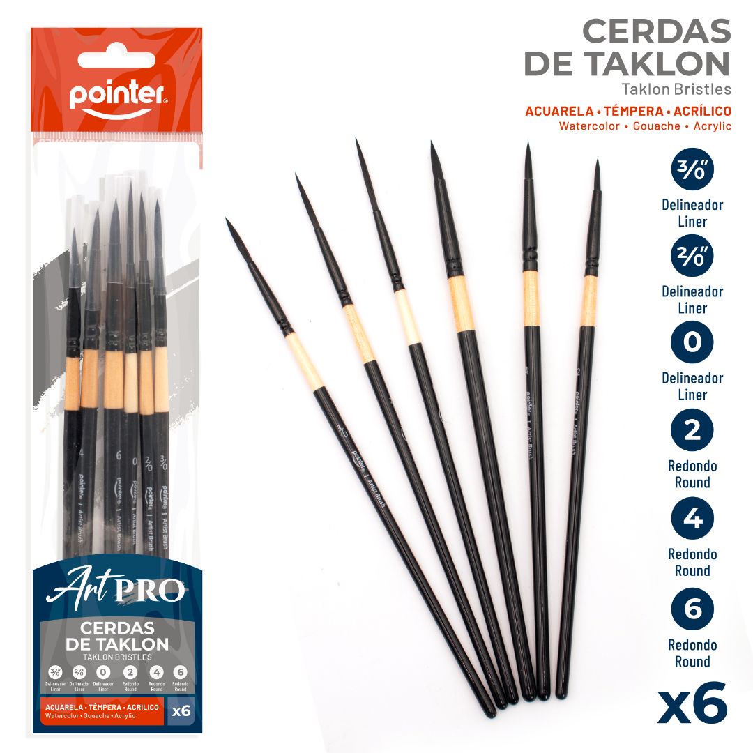 SET DE PINCELES POINTER ART PRO BX6 DELINEADOR Y REDONDO (F. 120 SETS)