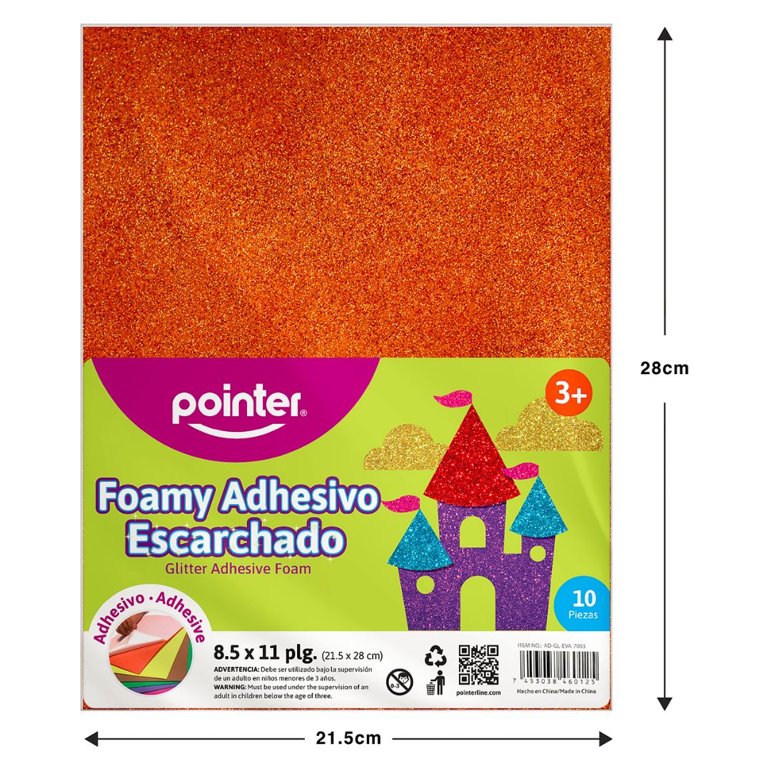 FOAMY C/ESCARCHA POINTER C/ADHESIVO NARANJA PX10 CARTA (F. 60 PAQ)