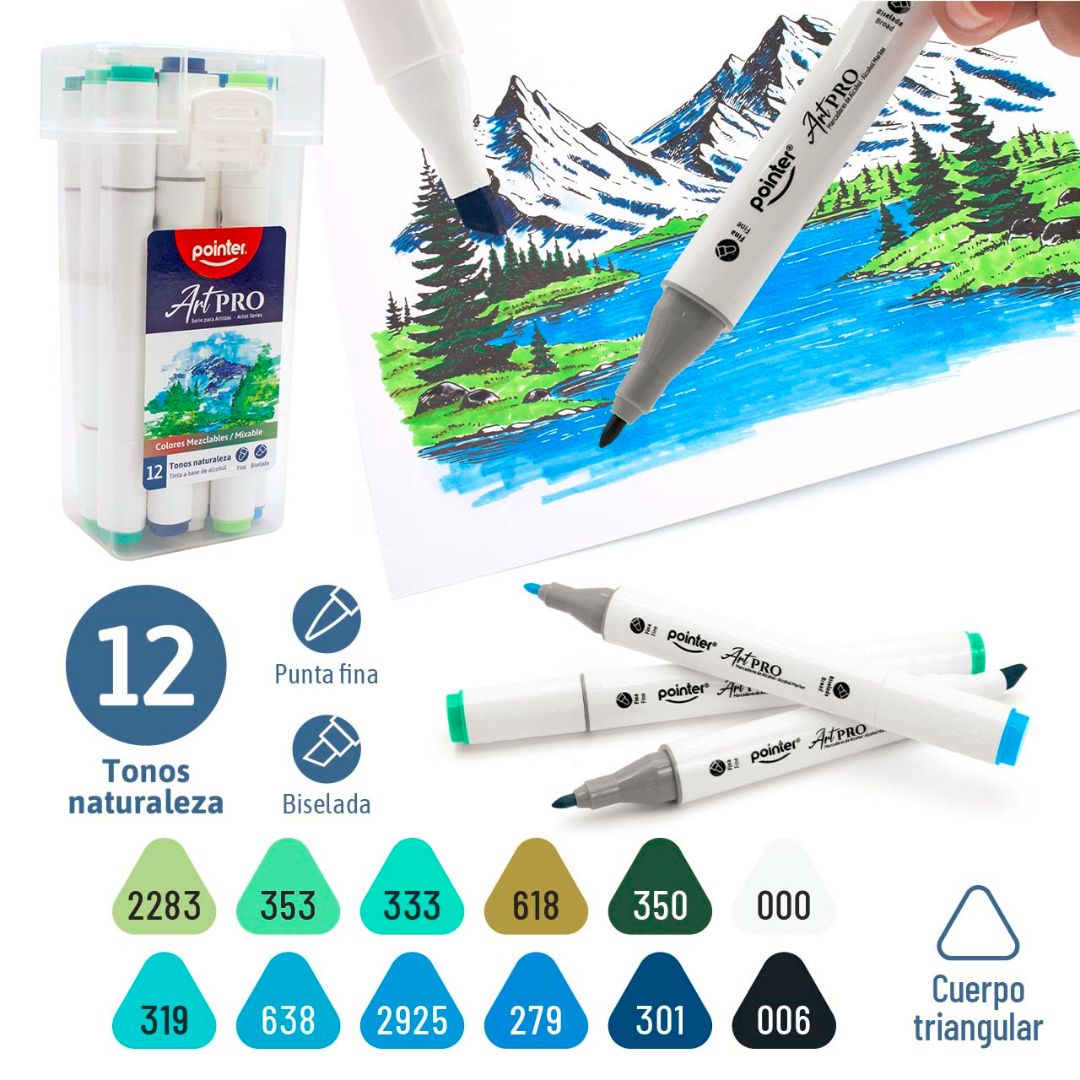 MARCADORES EN ESTUCHE POINTER 12 TONOS NATURALEZA (F. 48 BOX)