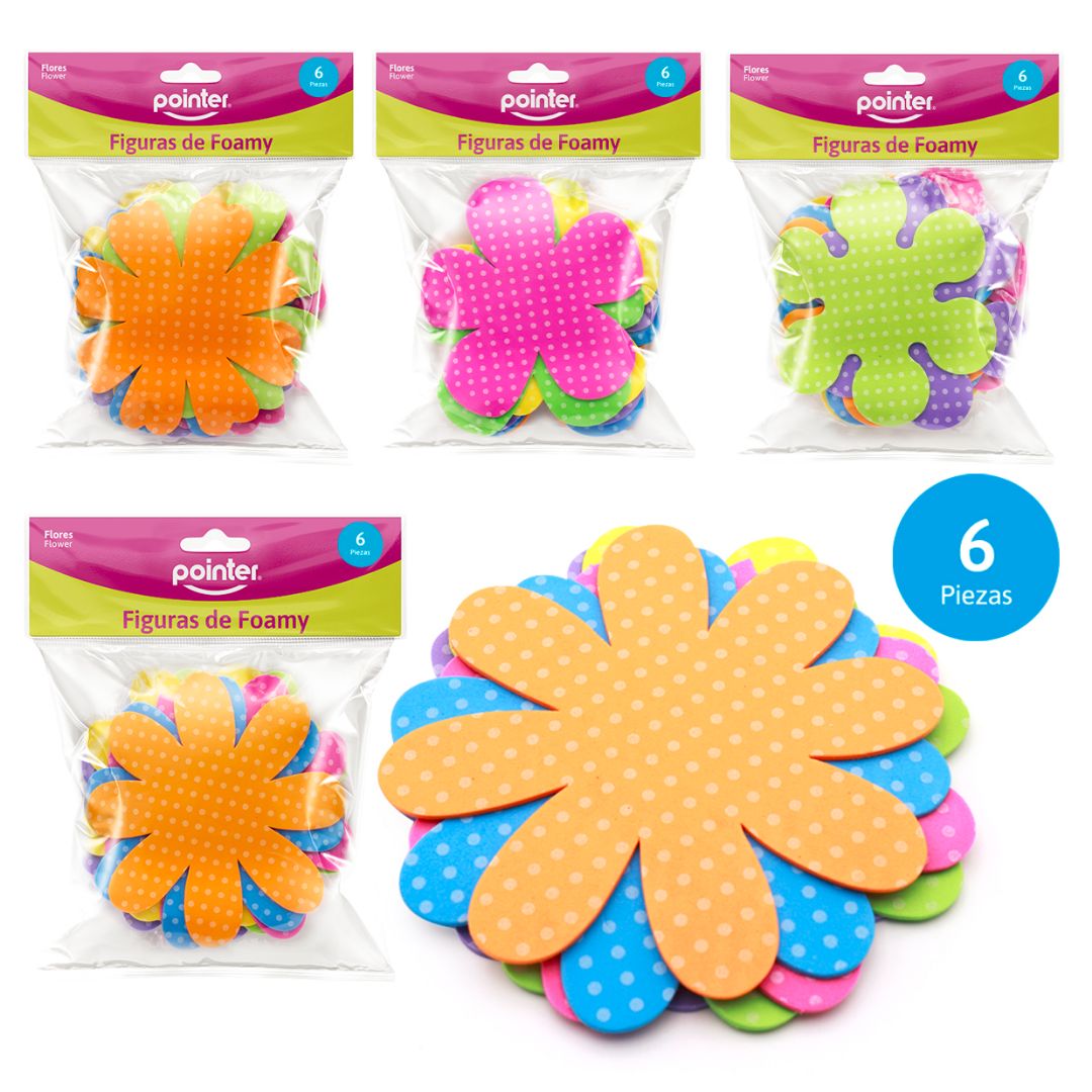 FIGURAS DE FOAMY POINTER ADHESIVAS FLORES C/PUNTOS BX6 (F. 144 SETS)