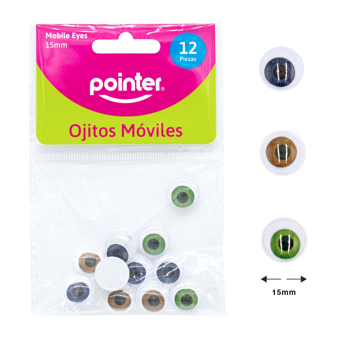 OJITOS MOVIBLES POINTER BX12 COL. SURTIDOS 15MM (F. 320 BAG)