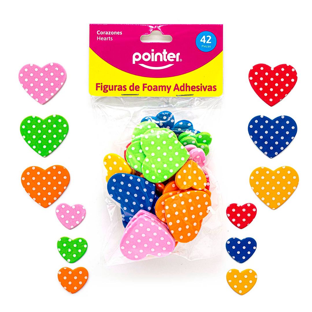 FIGURAS DE FOAMY POINTER ADHESIVAS CORAZONES CON PUNTOS BX42 (F. 240 SETS)