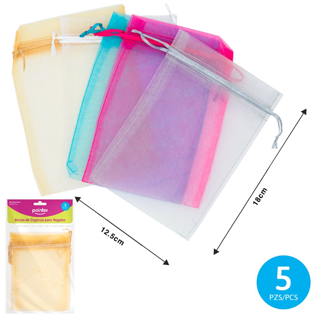 BOLSA DE ORGANZA POINTER BX5 4 COLORES 18X12.5CM (F. 240 SETS)