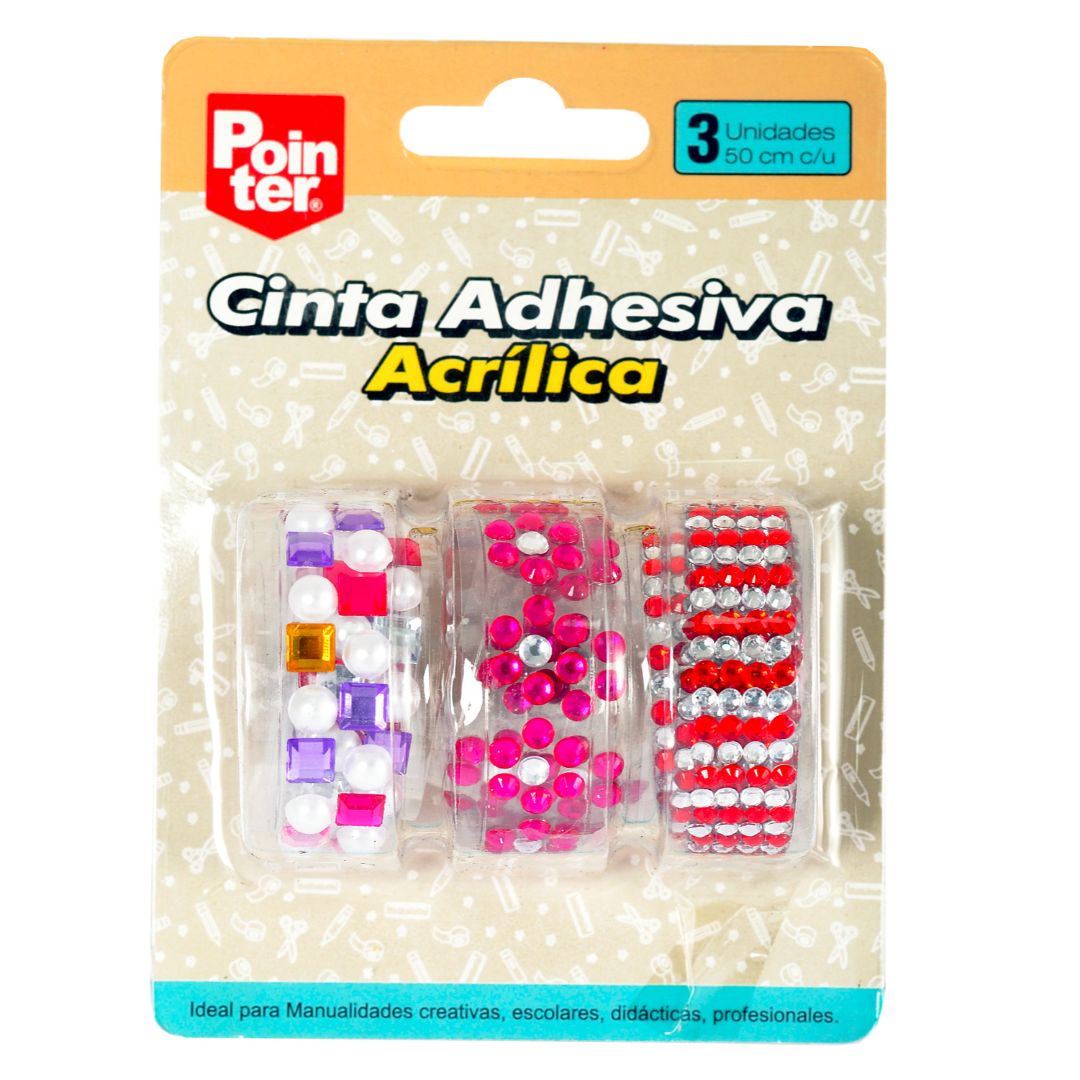 CINTA ADHESIVA POINTER ACRILICA 3 DISEÑOS 18MM X 50CM (F. 144 SETS)