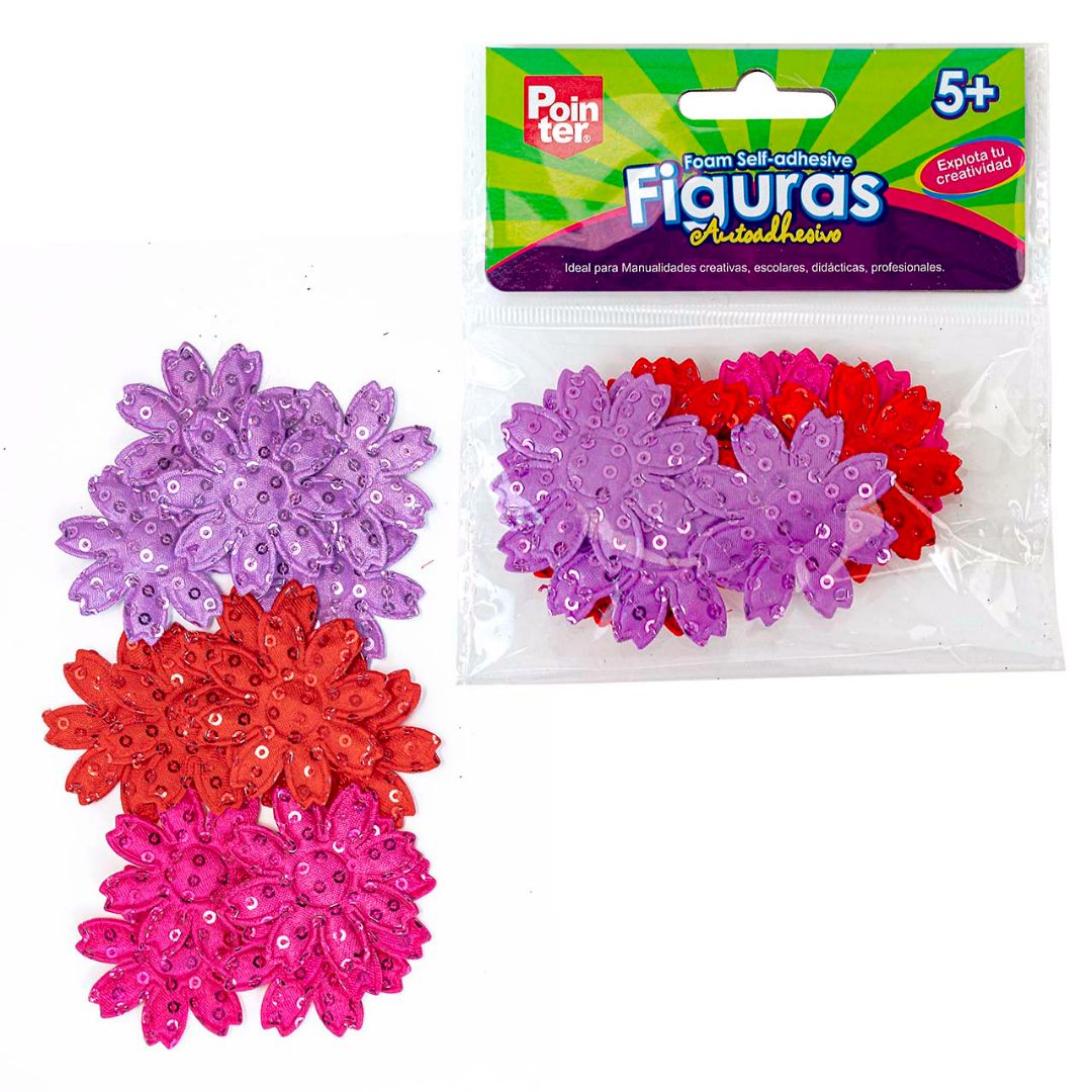 FLORES DE TELA POINTER AUTOADHESIVA 3 COL. (F. 288 PZAS)