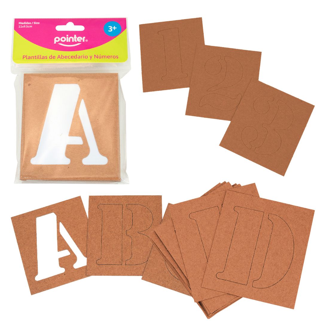 PLANTILLA DE CARTON POINTER ABECEDARIO Y NUMEROS 11X9.5CM (F. 120 SETS)