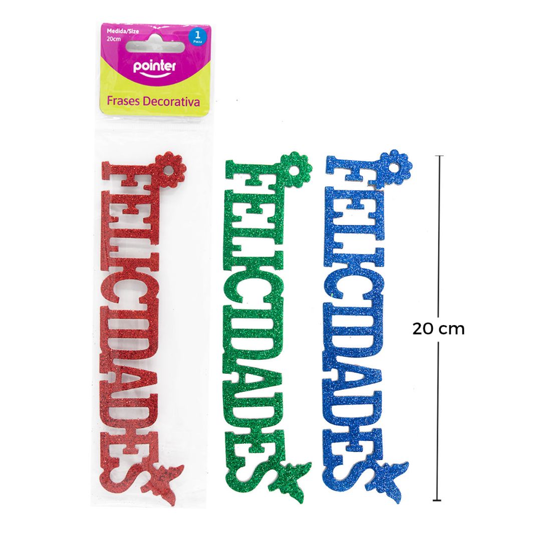 LETRERO DE FOAMY POINTER FELICIDADES C/ESCARCHA 3 COL. 20CM (F. 240 SET)