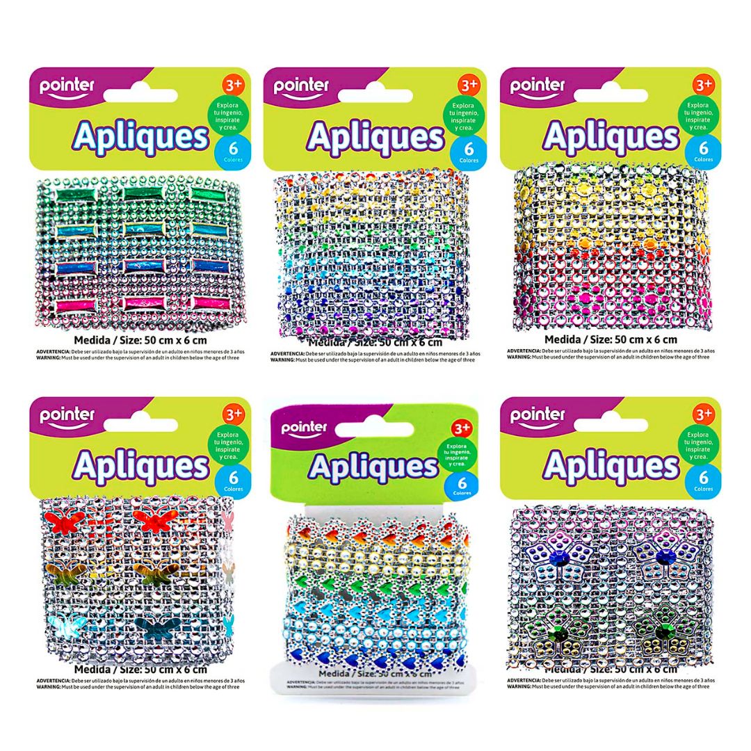 PERLAS EN MALLA POINTER 6 COLORES C/DISEÑOS 50X6CM (F.144 SETS)