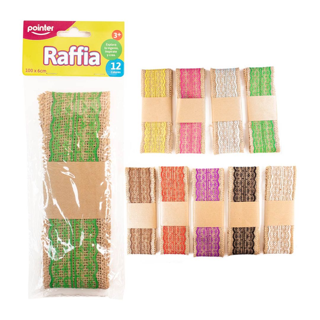RAFIA POINTER C/DISEÑO BX1 12 COLORES 1M X 6CM (F. 144 SETS)