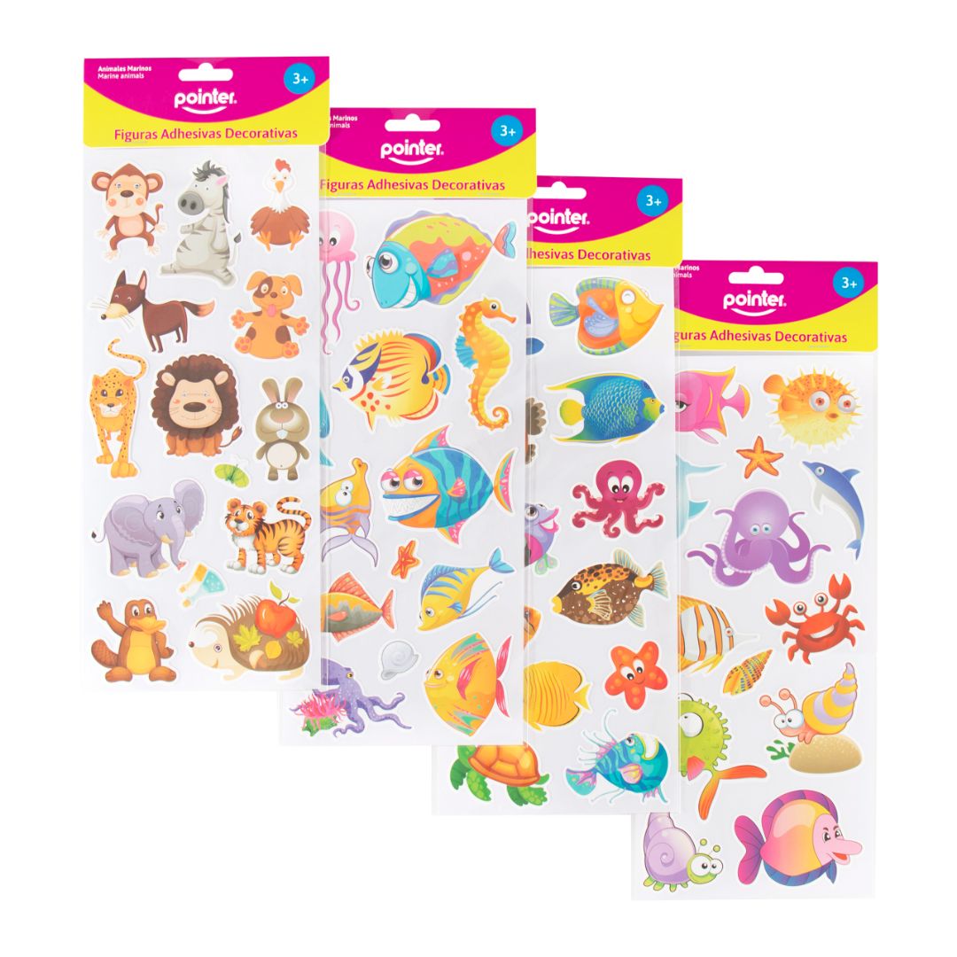 STICKERS POINTER ANIMALES ACUATICOS/TERRESTRES 4 DIS. (F. 288 SETS)