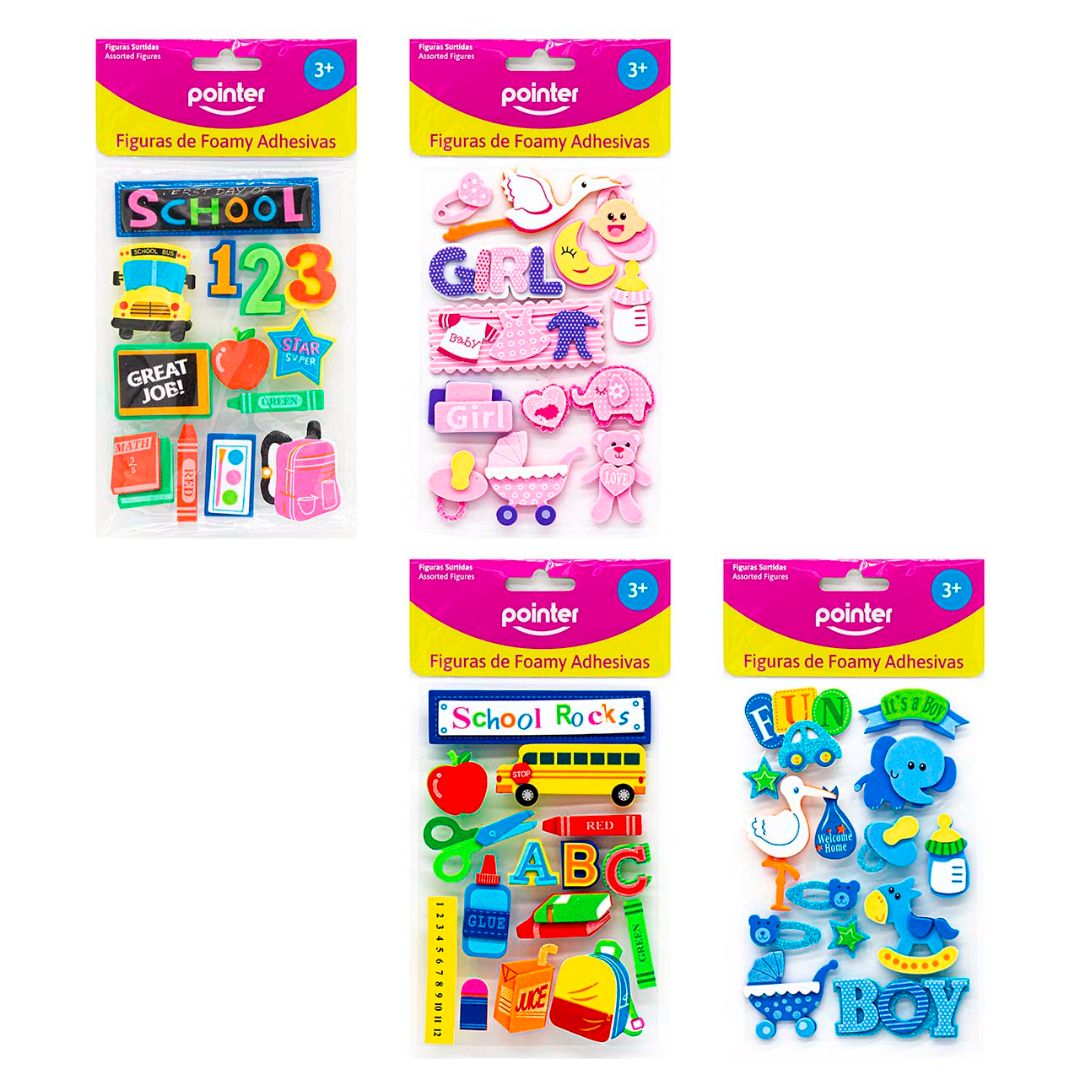 FIGURAS DE FOAMY POINTER ADHESIVAS BABY Y ESCOLAR 4 ESTILOS (F. 288 SETS)