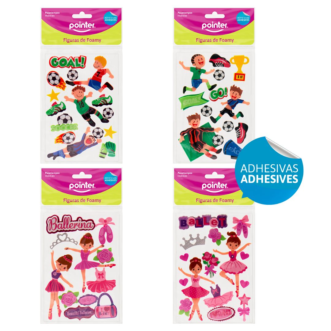 FIGURAS DE FOAMY POINTER ADHESIVAS BAILARINA/FUTBOL (F. 288 SETS)