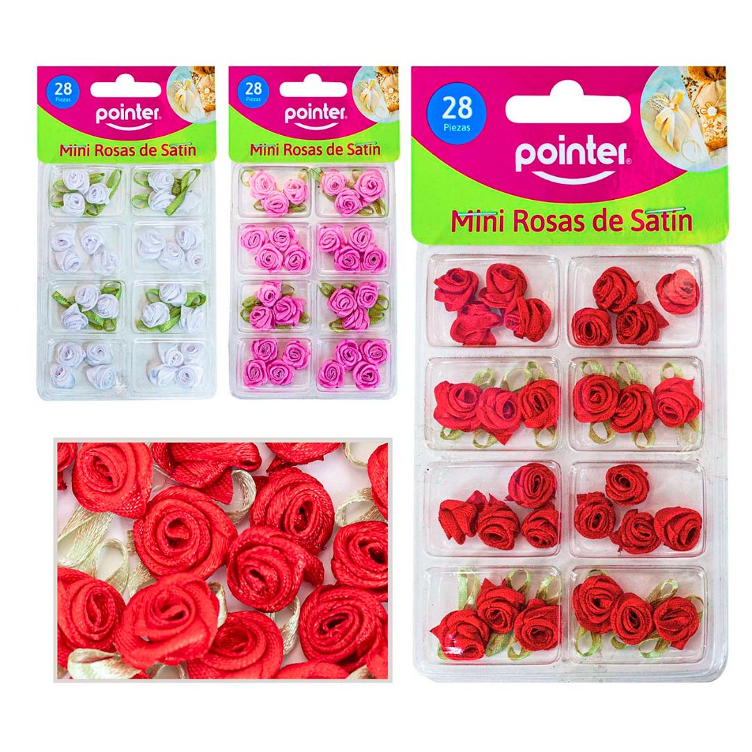MINI ROSAS POINTER DE SATIN PX28 3 COL. (F. 120 SETS)