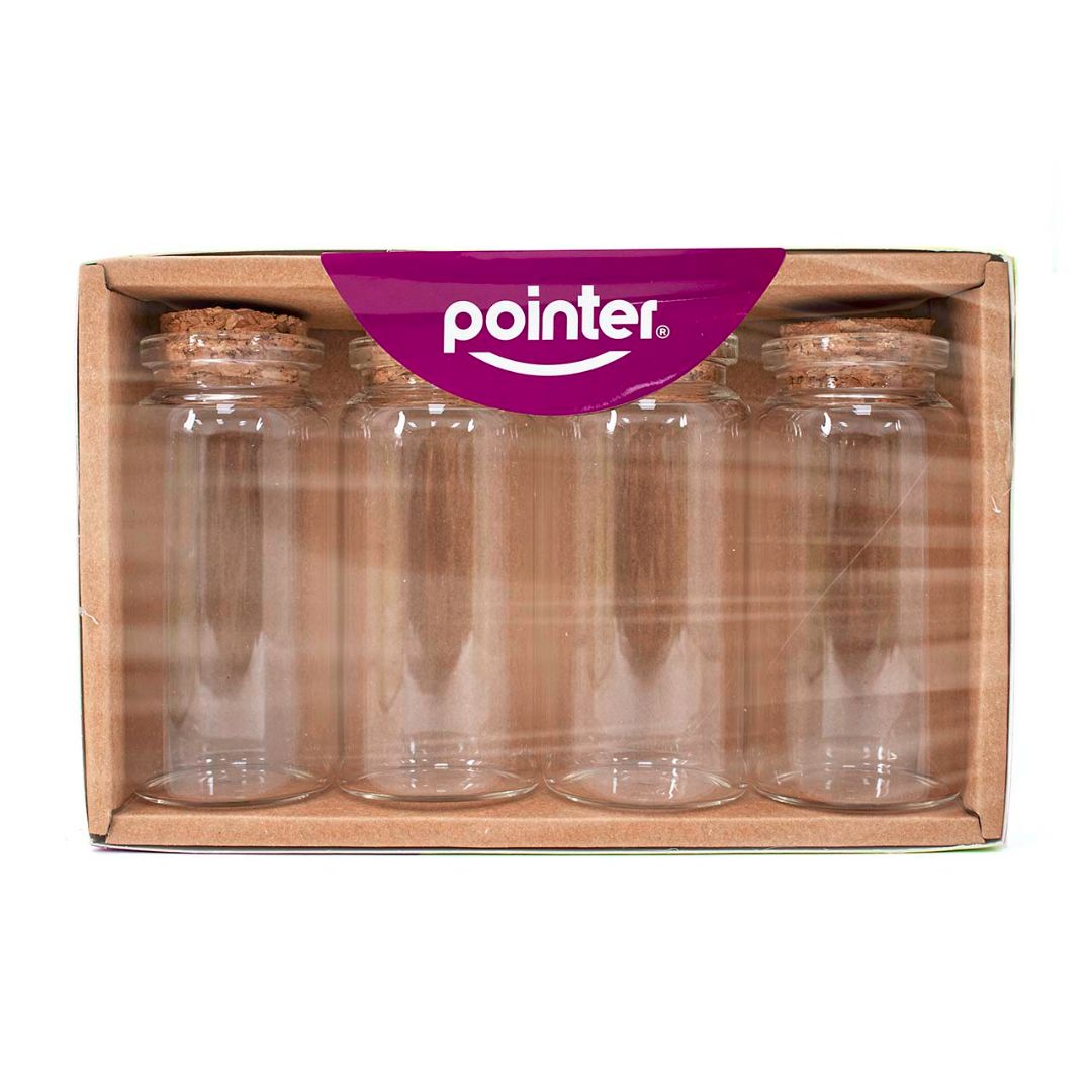 ENVASE POINTER DE VIDRIO CON TAPA DE CORCHO 4 PIEZAS (F. 60 BOX)