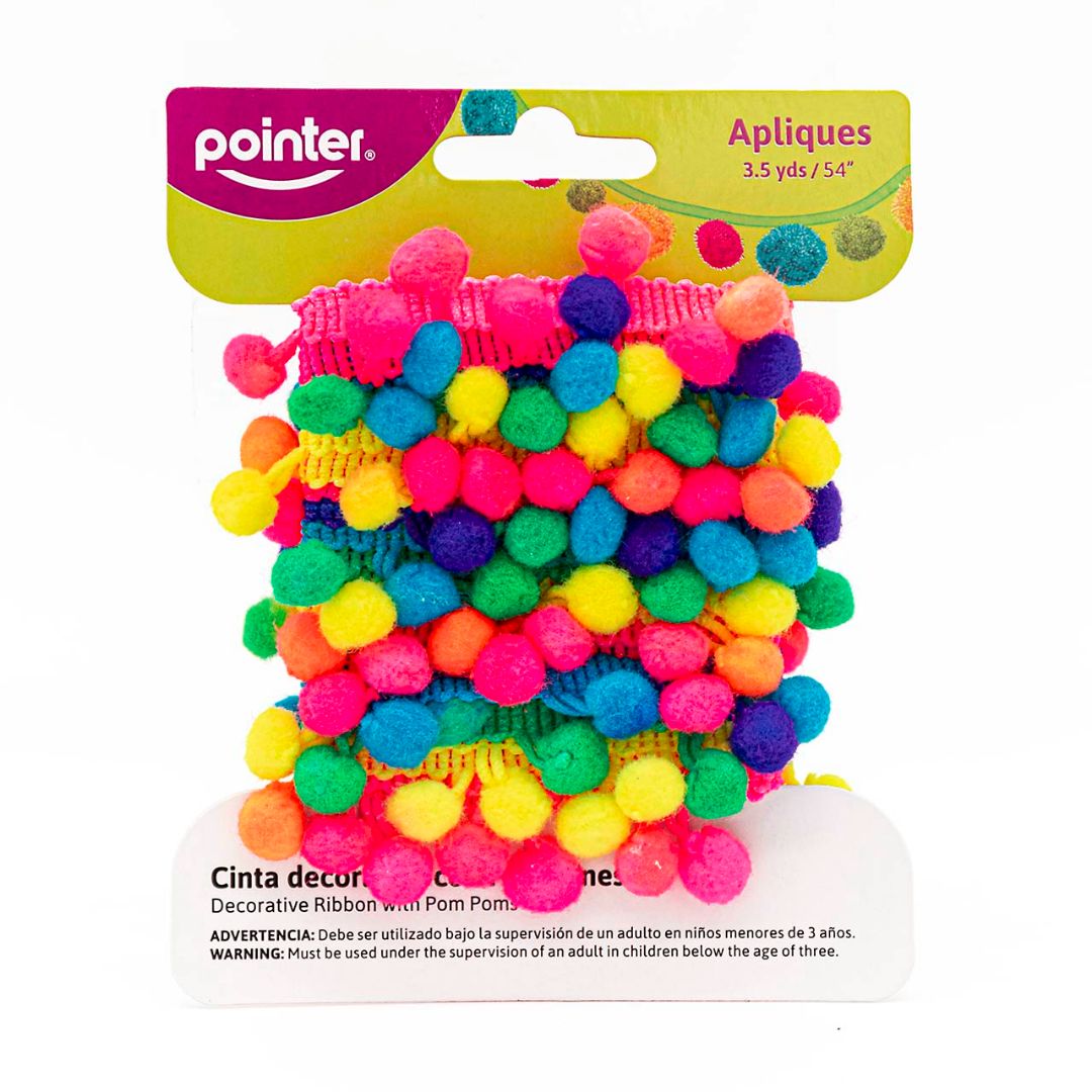 CINTA DE POMPONES POINTER 3.5 YDS COL. NEON (F. 144 SETS)