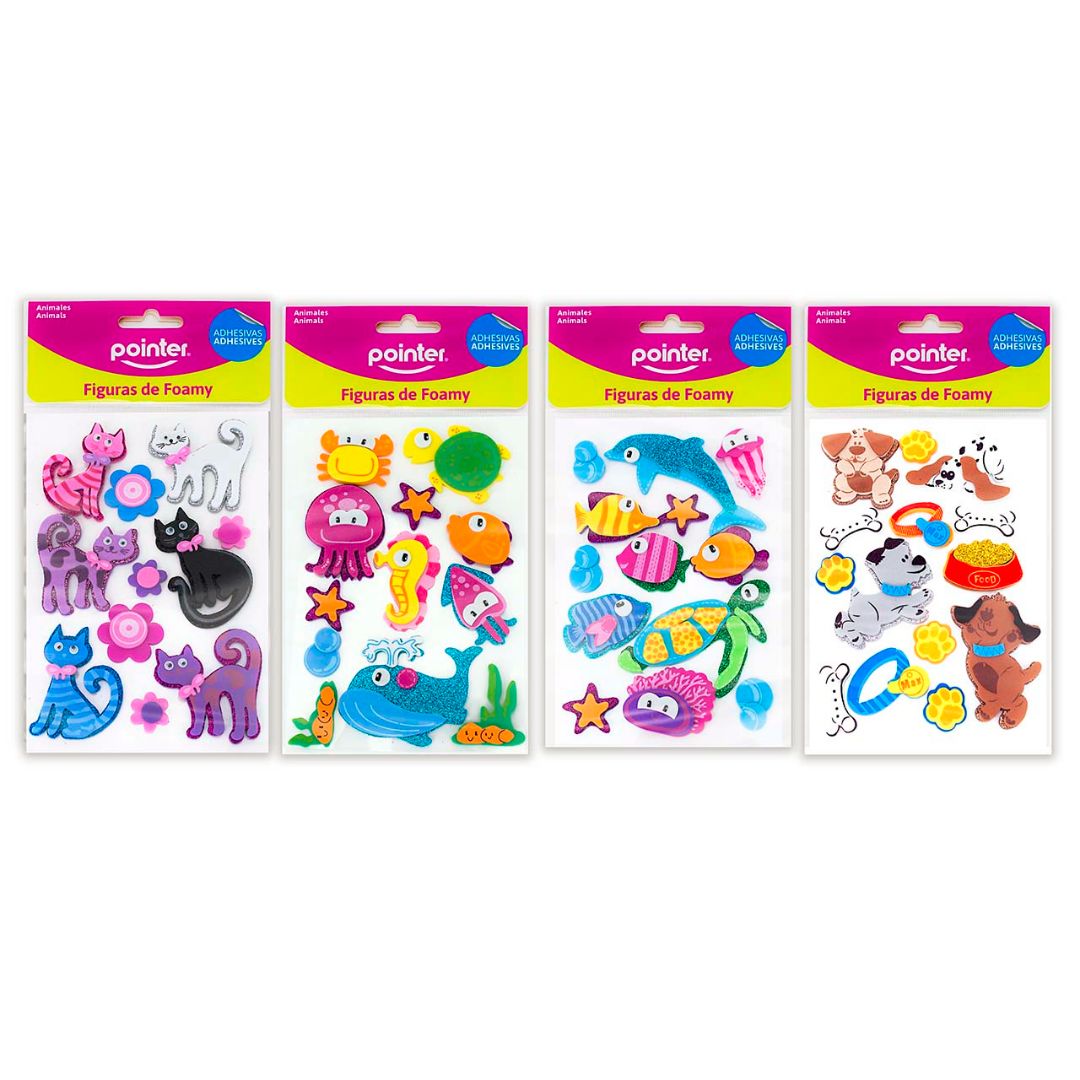 FOAMY C/ADHESIVO POINTER ANIMALES 4 ESTILOS (F. 144 SETS)