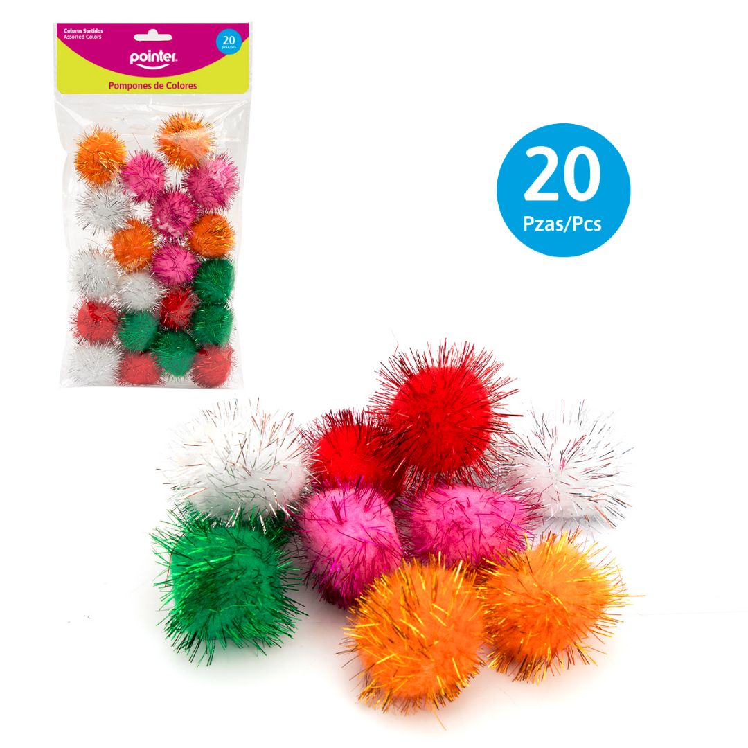 POMPONES POINTER C/HILOS METALIZADOS BX20 3.5MM (F. 144 SETS)
