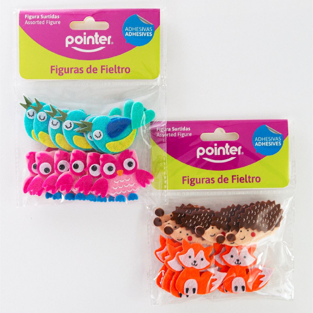 FIELTRO ADHESIVO FIGURA DE ANIMALES 2 DISEÑOS PAQUETE 12 PZAS (F.288 SETS)