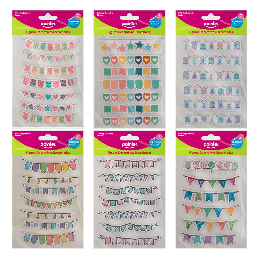STICKERS POINTER C/ESCARCHA BANDERITAS BX7 (F. 288 SETS)