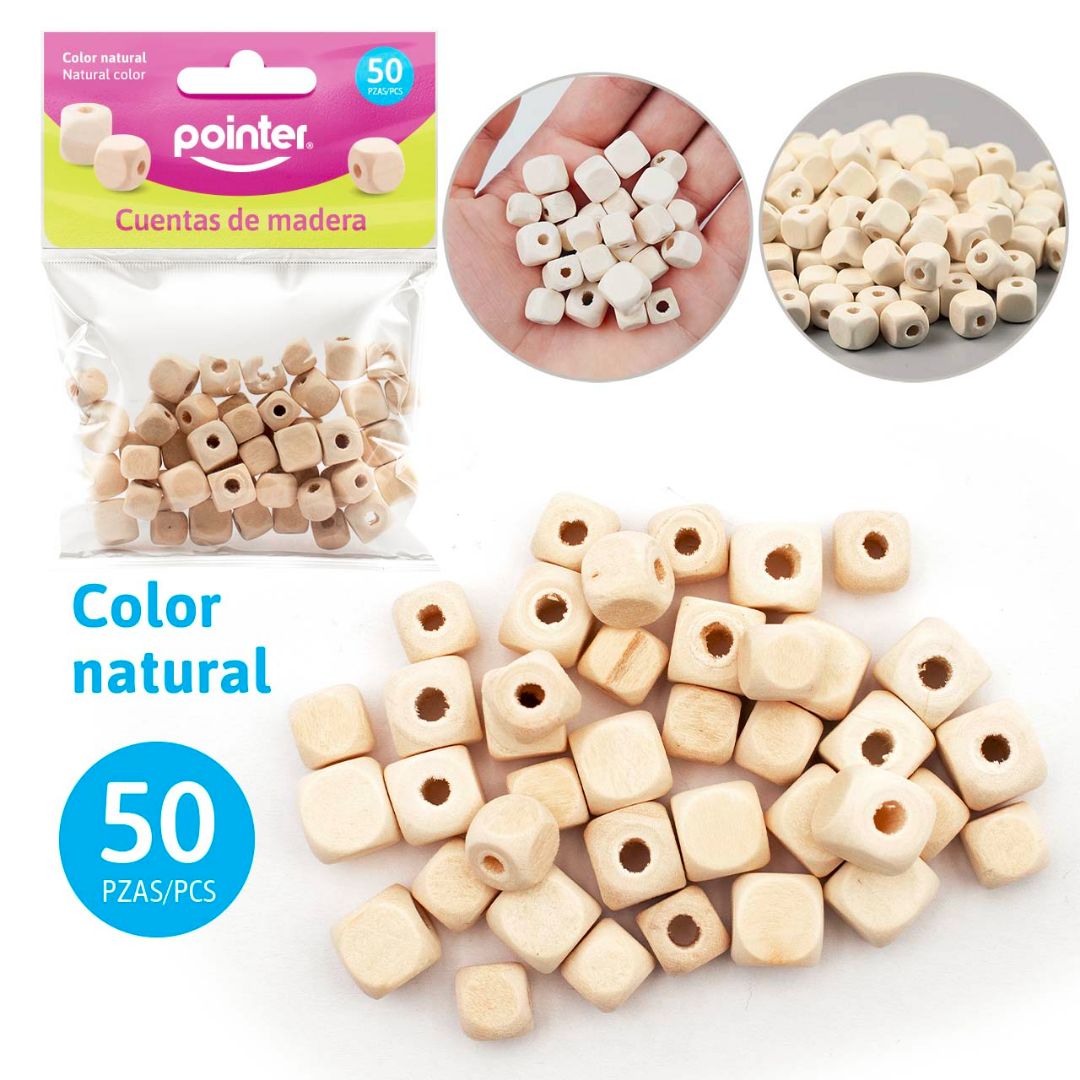 CUENTAS CUADRADAS POINTER DE MADERA NATURAL BX50 (F. 288 SETS)
