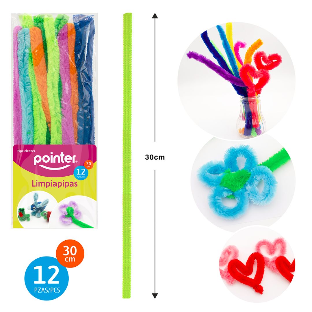 LIMPIA PIPAS POINTER JUMBO COLORES NEON BX12 30CM (F. 144 SETS)