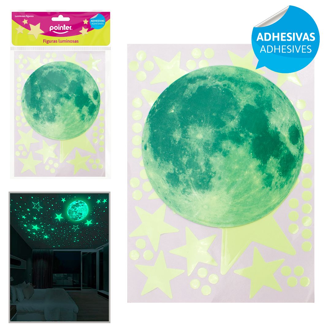 FIGURAS LUMINOSAS POINTER ADHESIVAS LUNA Y ESTRELLAS (F. 144 SETS)