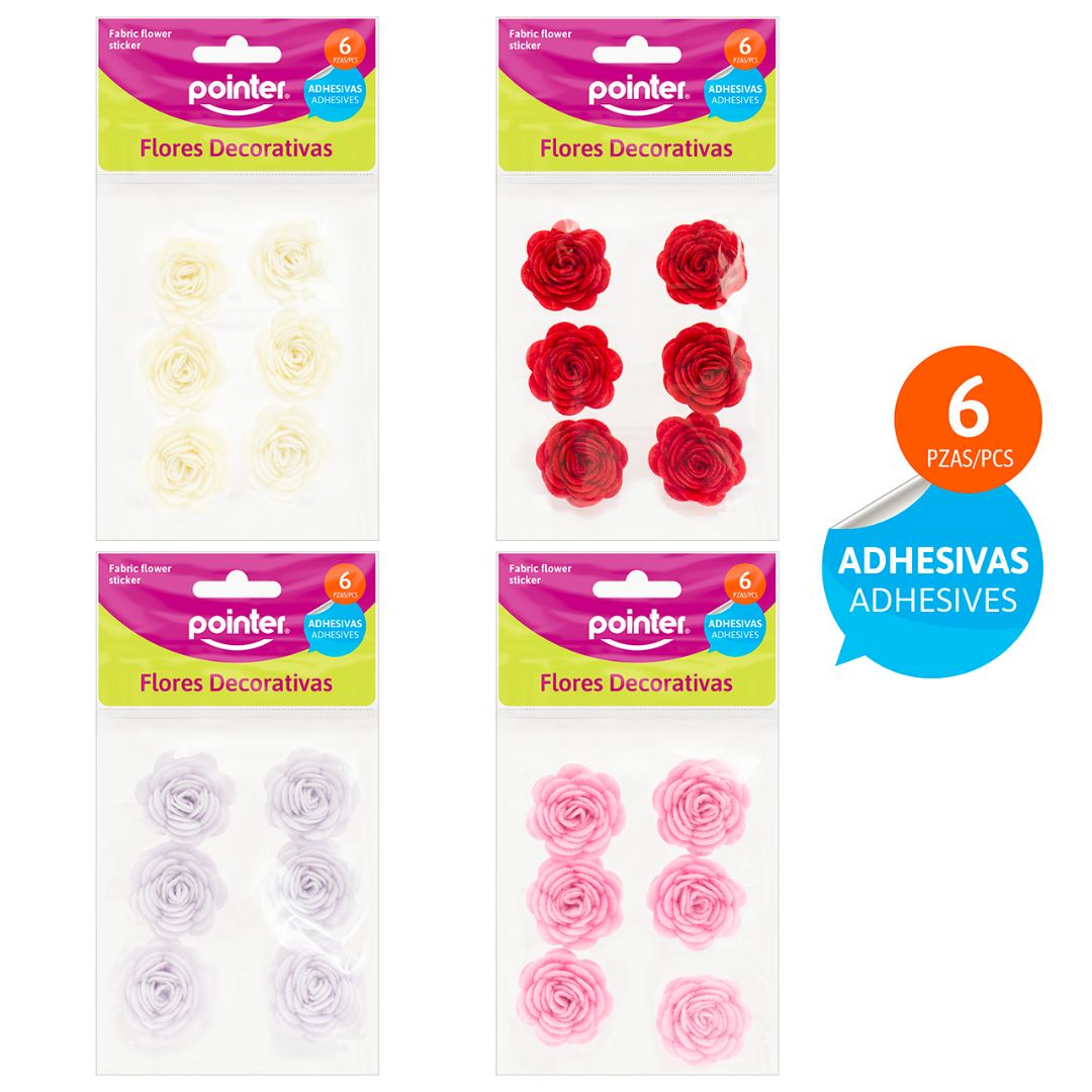 FLORES POINTER C/ADHESIVO BX6 PIEZAS 4 COL (F. 144 SETS)