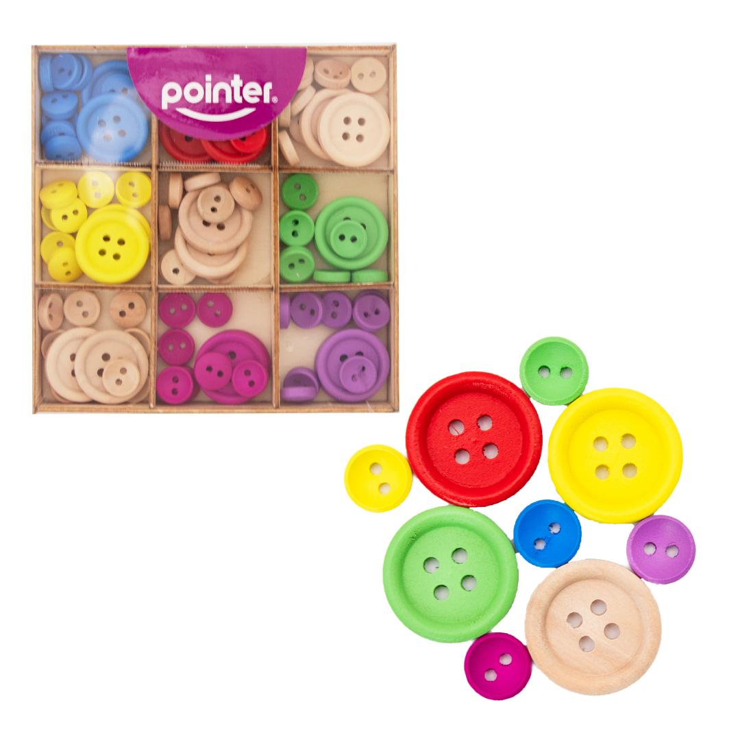 BOTONES DE MADERA POINTER CX81 COLORES SURTIDOS (F. 96 SETS)